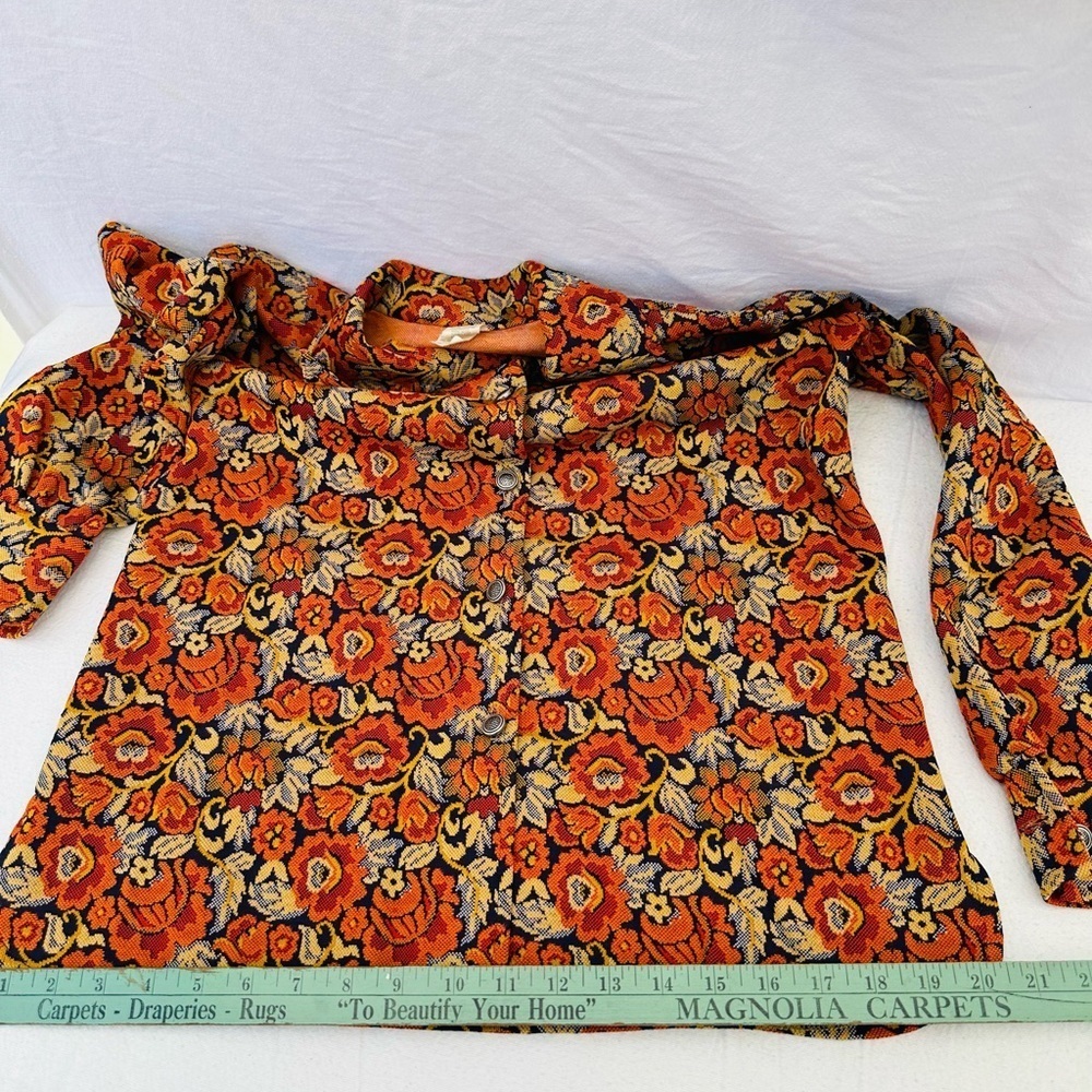 Vintage Floral Patterned Women's Top - Orange and Black - Picture 9 of 11
